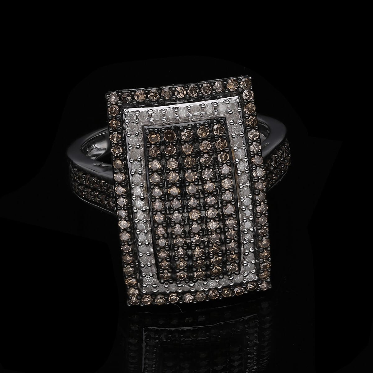 Natural Champagne and White Diamond Ring in Platinum Over Sterling Silver (Size 10) 1.00 ctw image number 1