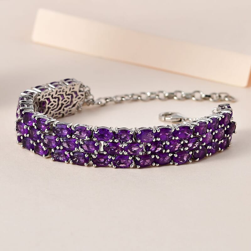 African Amethyst Adjustable Bracelet in Platinum Over Sterling Silver (6.50-8.0In) 25.35 ctw