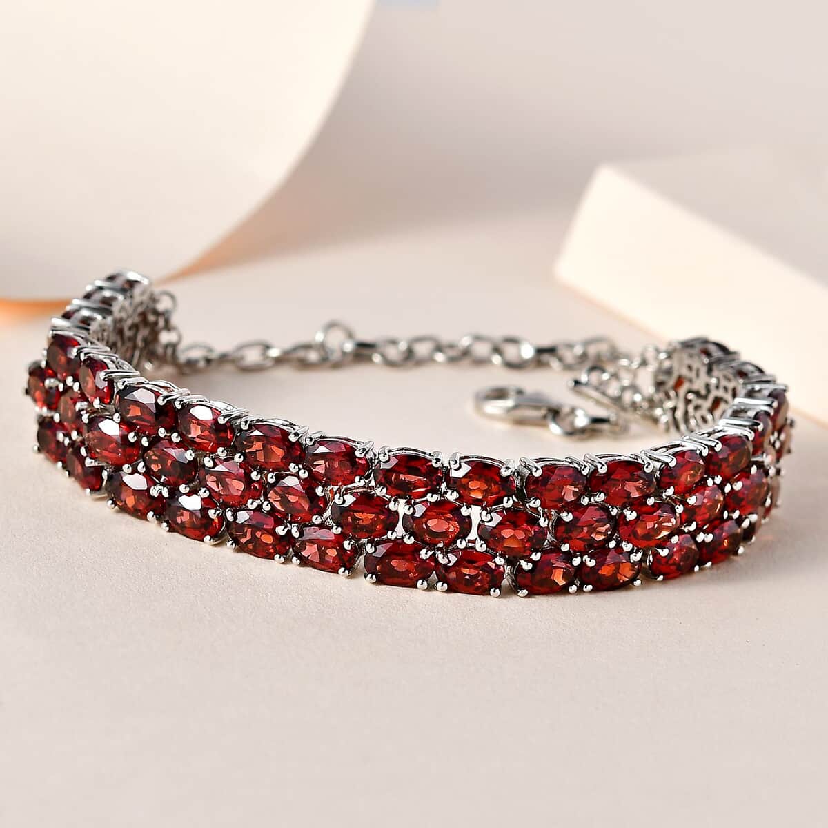 Mozambique Garnet Adjustable Bracelet in Platinum Over Sterling Silver (6.50-8.0In) 31.60 ctw image number 1