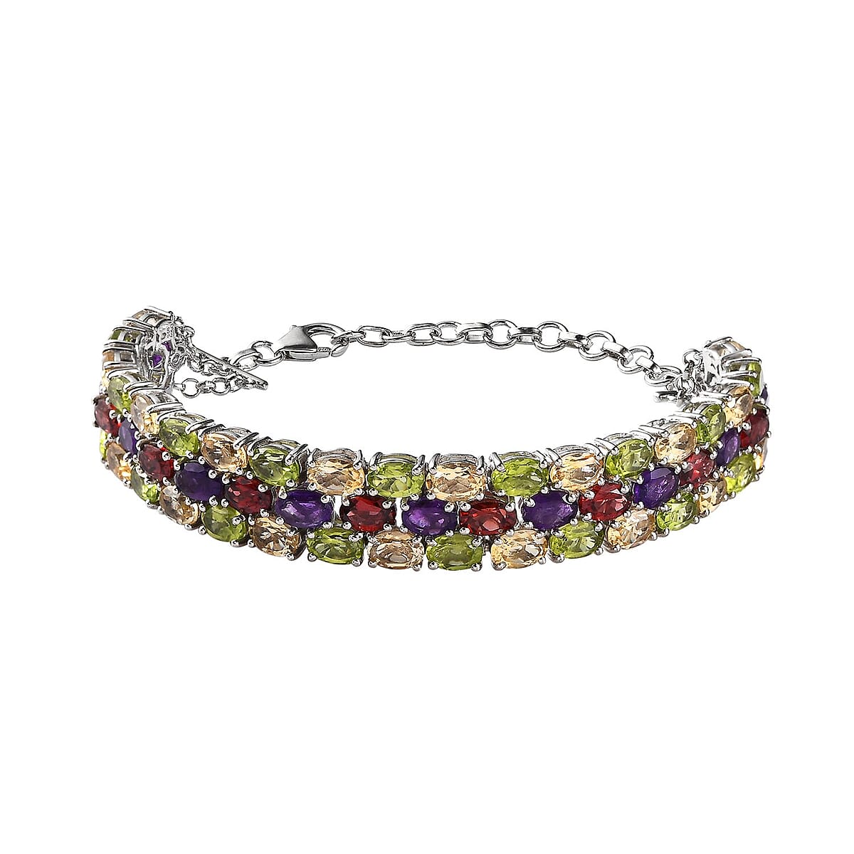 Multi Gemstone Adjustable Bracelet in Platinum Over Sterling Silver (6.50-8.0In) 29.65 ctw image number 0