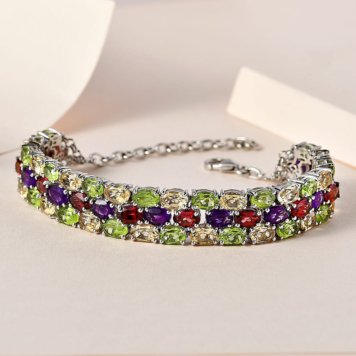 Multi Gemstone Adjustable Bracelet in Platinum Over Sterling Silver (6.50-8.0In) 29.65 ctw image number 1