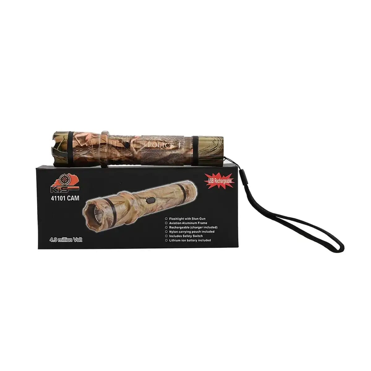 Closeout Camo Personal Protection USB Rechargeable Stun Gun With High Power LED Flashlight, Personal Self Defense Tool With Safety Switch image number 5