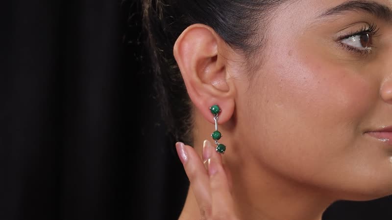 African Malachite Multi Function Earrings in Stainless Steel 7.40 ctw