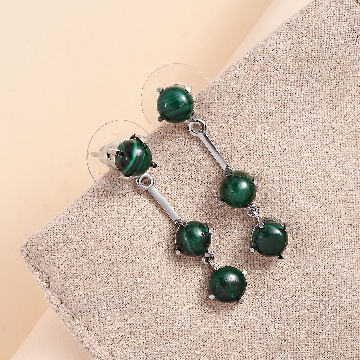 African Malachite Multi Function Earrings in Stainless Steel 7.40 ctw image number 1