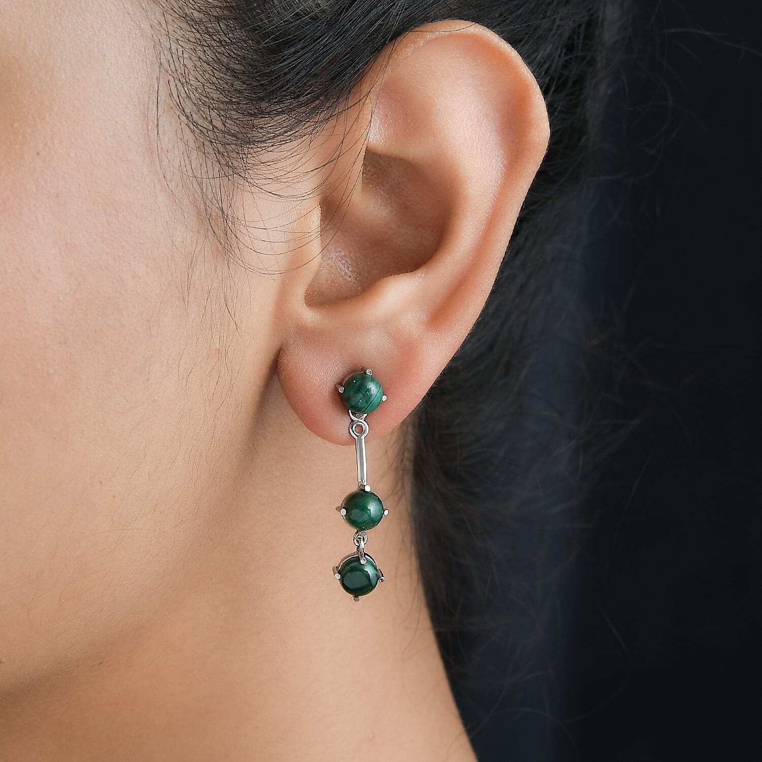 African Malachite Multi Function Earrings in Stainless Steel 7.40 ctw