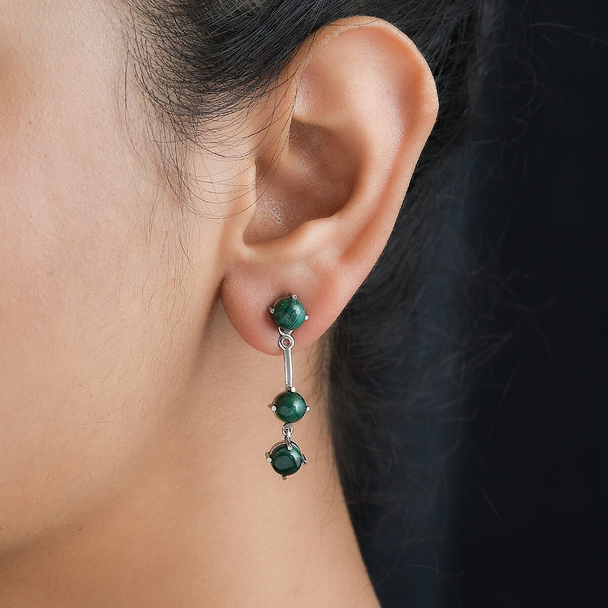 African Malachite Multi Function Earrings in Stainless Steel 7.40 ctw image number 2