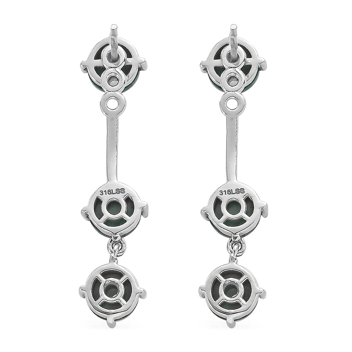 African Malachite Multi Function Earrings in Stainless Steel 7.40 ctw