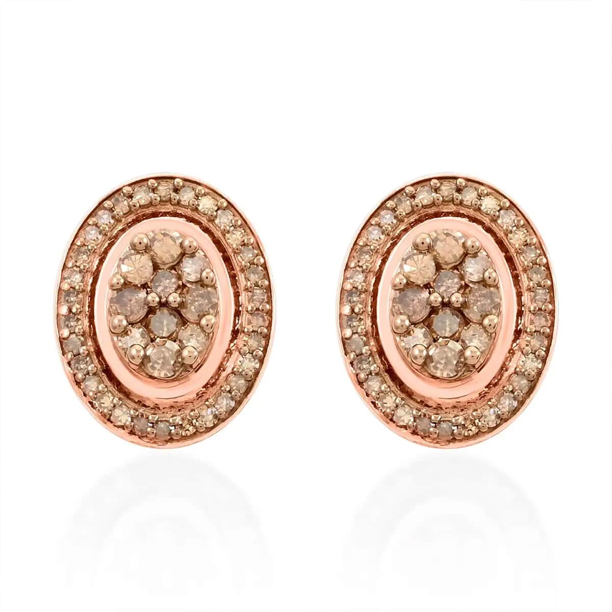 Natural Champagne Diamond Cluster Stud Earrings in Vermeil Rose Gold Over Sterling Silver 1.00 ctw image number 0