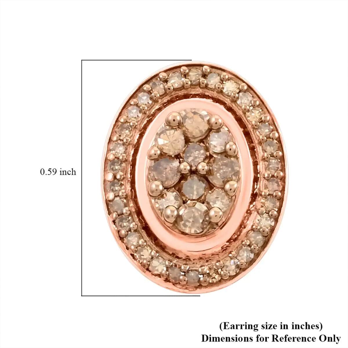 Natural Champagne Diamond Cluster Stud Earrings in Vermeil Rose Gold Over Sterling Silver 1.00 ctw image number 6
