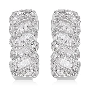 Diamond Omega Clip Earrings in Platinum Over Sterling Silver 1.00 ctw
