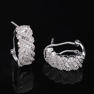 Diamond Omega Clip Earrings in Platinum Over Sterling Silver 1.00 ctw