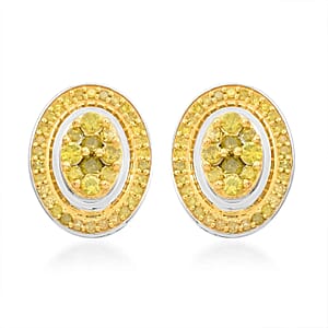 Yellow Diamond Cluster Stud Earrings in Platinum Over Sterling Silver 1.00 ctw
