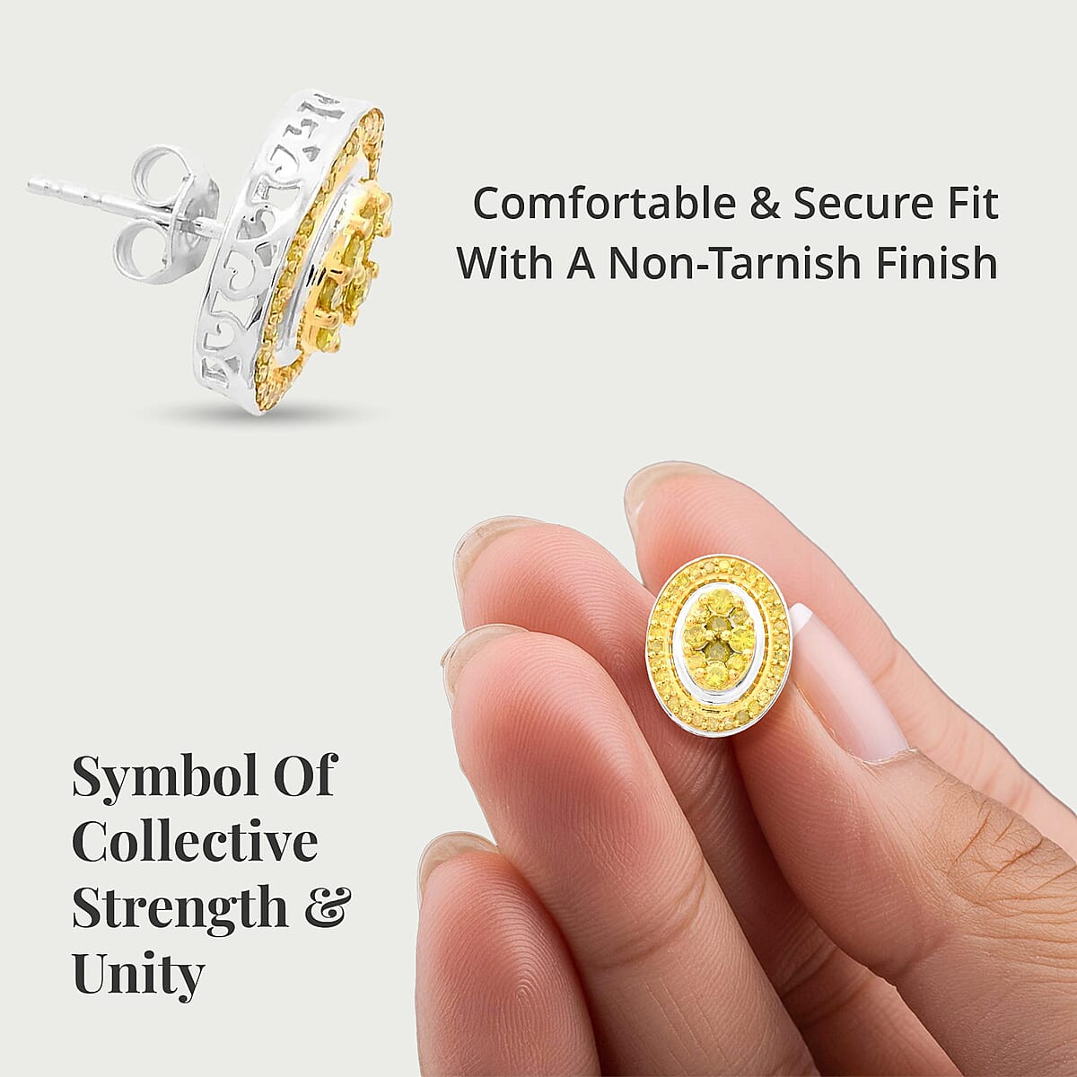 Yellow Diamond Cluster Stud Earrings in Platinum Over Sterling Silver 1.00 ctw image number 3