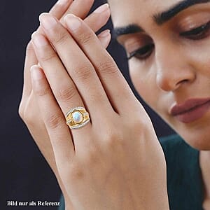 Premium Ethiopian Welo Opal and White Zircon 2.28 ctw Ring in Vermeil Yellow Gold Over Sterling Silver (Size 5.5) (8.87 g)