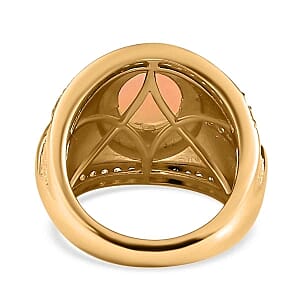 Premium Ethiopian Welo Opal and White Zircon 2.28 ctw Ring in Vermeil Yellow Gold Over Sterling Silver (Size 5.5) (8.87 g)