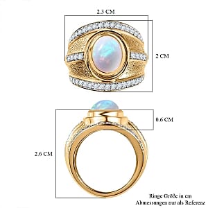 Premium Ethiopian Welo Opal and White Zircon 2.28 ctw Ring in Vermeil Yellow Gold Over Sterling Silver (Size 5.5) (8.87 g)