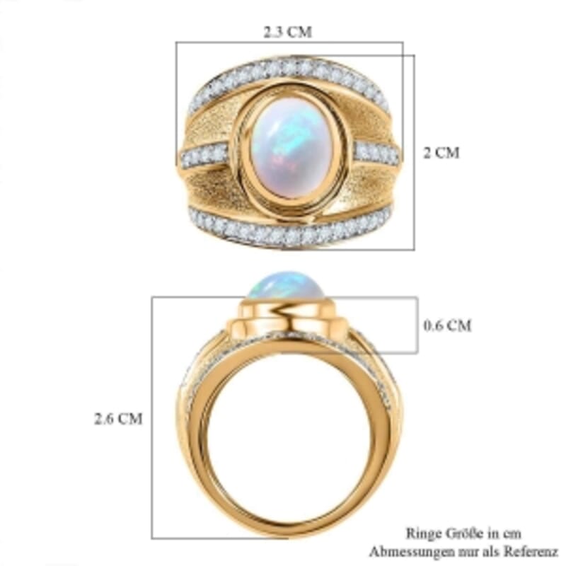 Premium Ethiopian Welo Opal and White Zircon 2.28 ctw Ring in Vermeil Yellow Gold Over Sterling Silver (Size 5.5) (8.87 g)