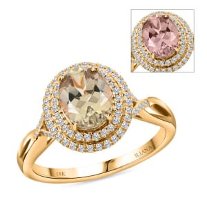 Iliana 18K Yellow Gold AAA Turkizite and G-H SI Diamond Double Halo Ring (Size 10.5) 5.36 Grams 2.60 ctw