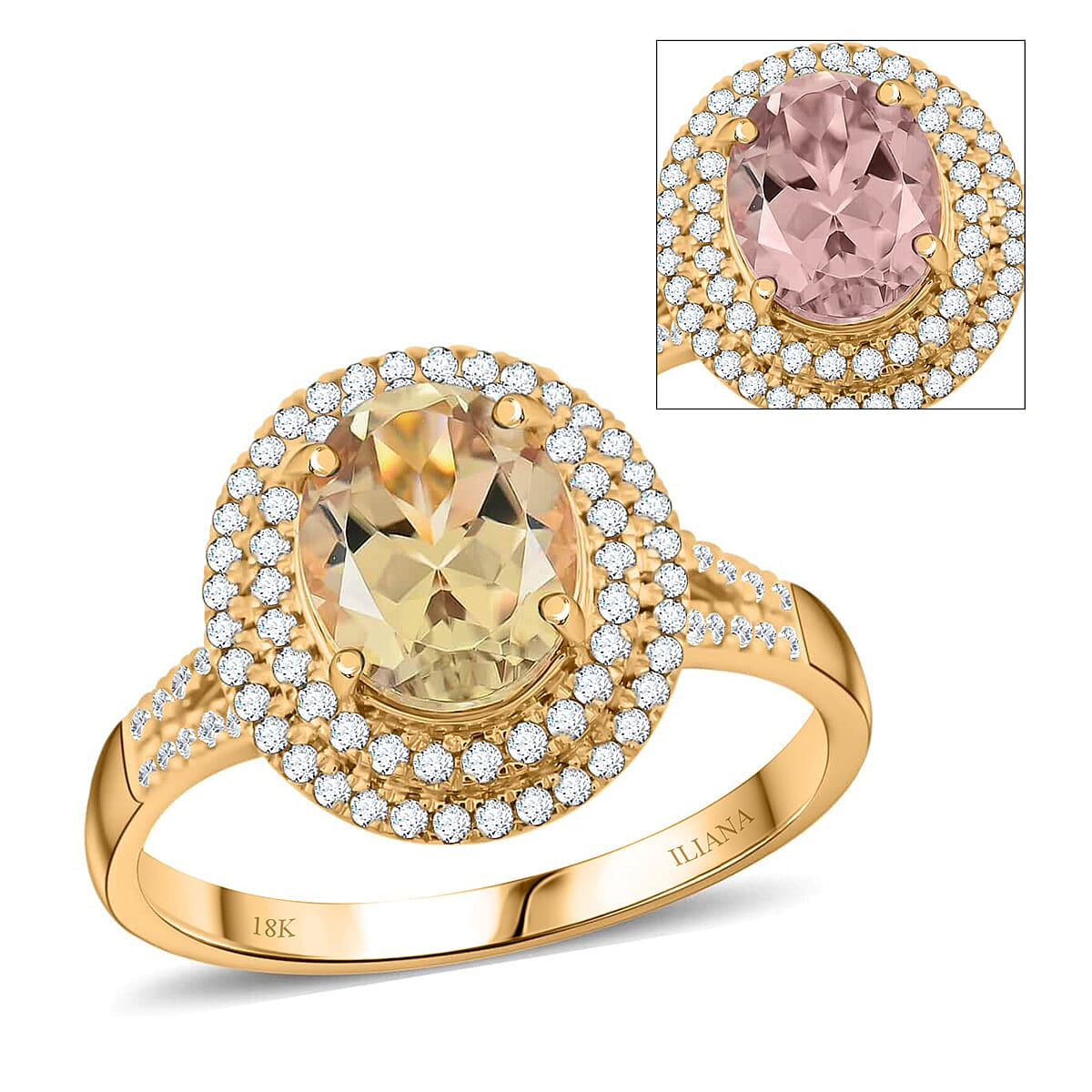 Iliana AAA Turkizite and G-H SI Diamond 2.50 ctw Double Halo Ring in 18K Yellow Gold (Size 10.5) 4.45 Grams image number 0