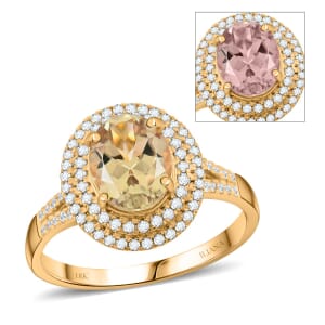 Iliana AAA Turkizite and G-H SI Diamond 2.50 ctw Double Halo Ring in 18K Yellow Gold (Size 9.5) 4.45 Grams