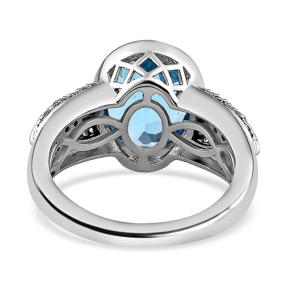 Electric Blue Topaz and White Zircon 5.51 ctw Ring in Platinum Over Sterling Silver (Size 9.0)