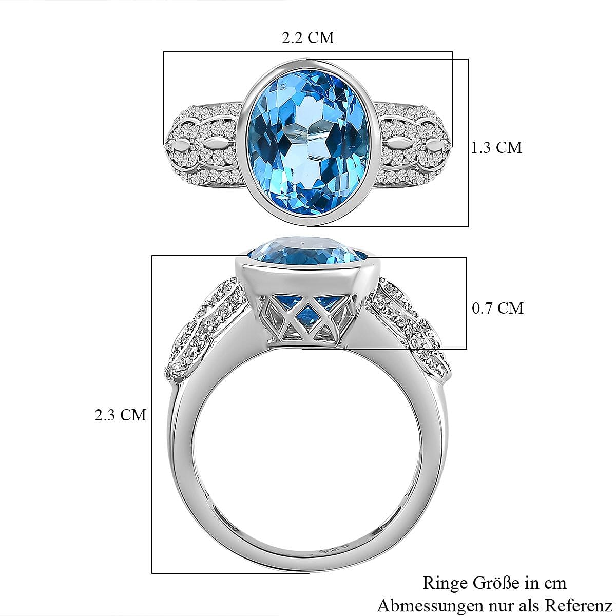 Electric Blue Topaz and White Zircon 5.51 ctw Ring in Platinum Over Sterling Silver (Size 9.0)