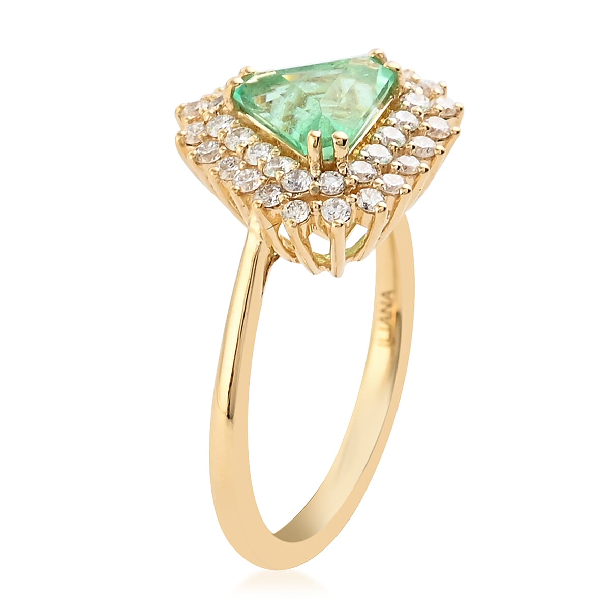 Iliana 18K Yellow Gold AAA Boyaca Colombian Emerald and G-H SI Diamond) Halo Ring (Size 7.5) 1.50 ctw image number 2