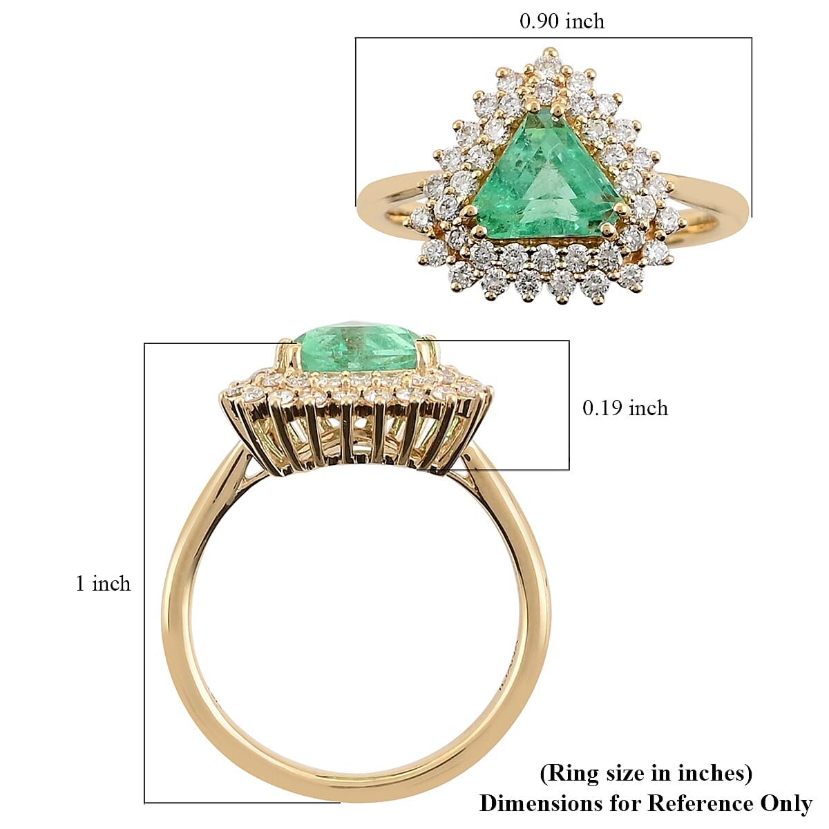 Iliana 18K Yellow Gold AAA Boyaca Colombian Emerald and G-H SI Diamond) Halo Ring (Size 7.5) 1.50 ctw image number 3