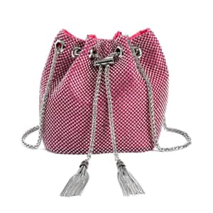 Pink Rose Crystal, with Tassel lock, Bucket Bag with a Stainless Steel long Strap