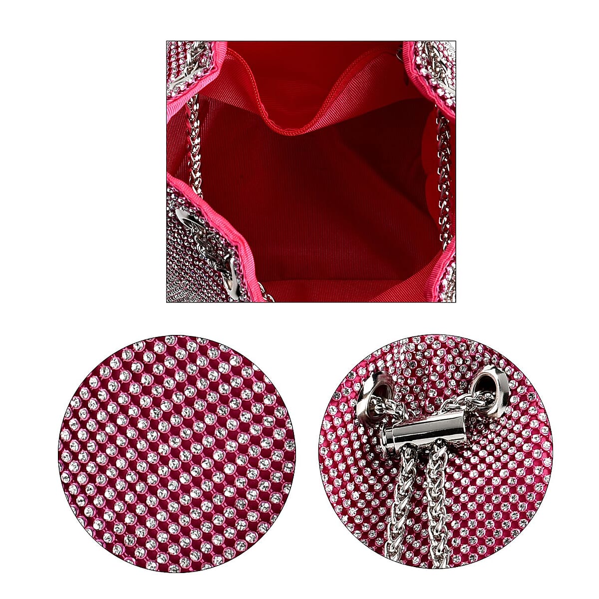 Pink Rose Crystal, with Tassel lock, Bucket Bag with a Stainless Steel long Strap image number 5