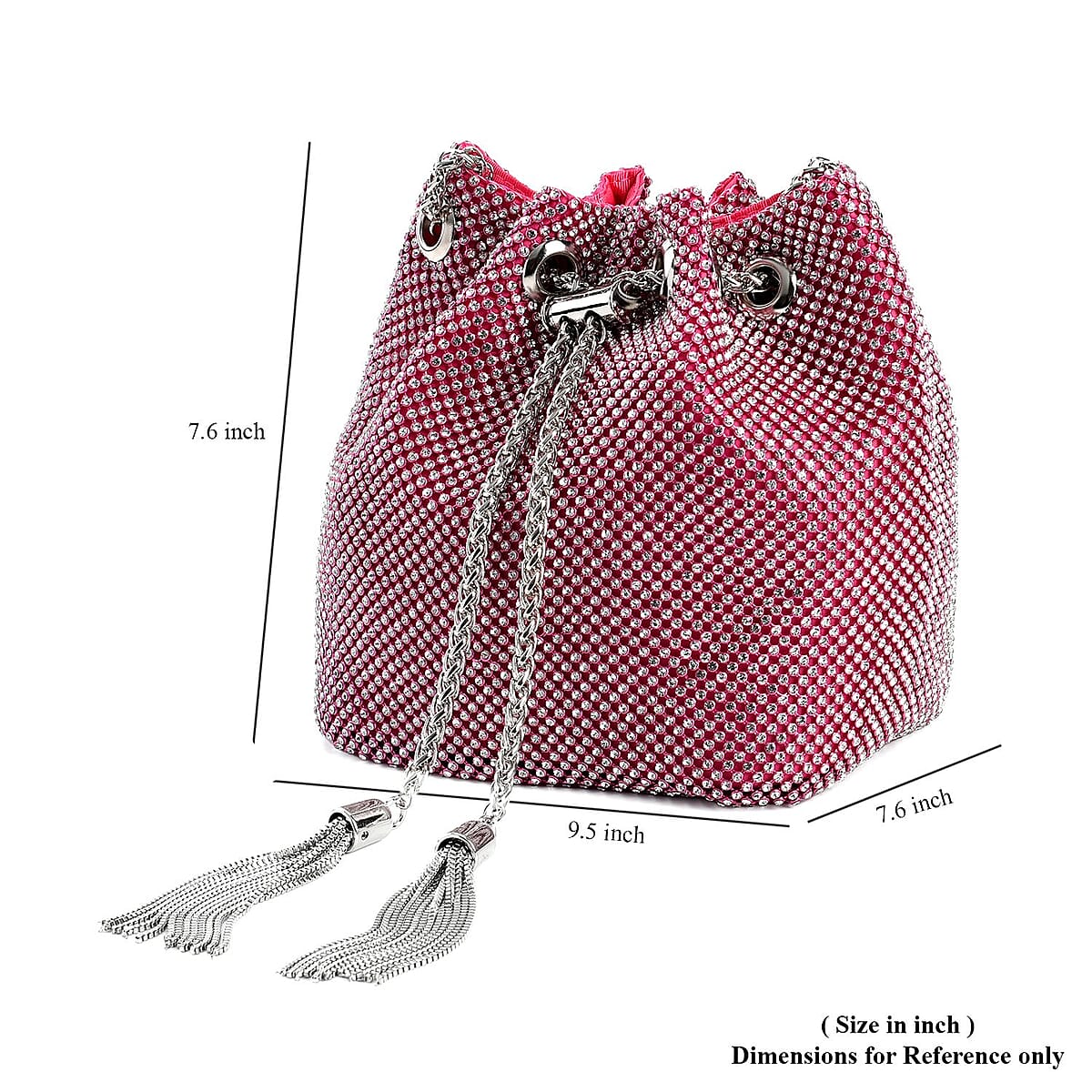 Pink Rose Crystal, with Tassel lock, Bucket Bag with a Stainless Steel long Strap image number 6