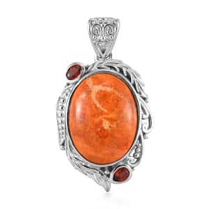 Sponge Coral and Mozambique Garnet Pendant in Platinum Over Copper with Magnet 12.85 ctw
