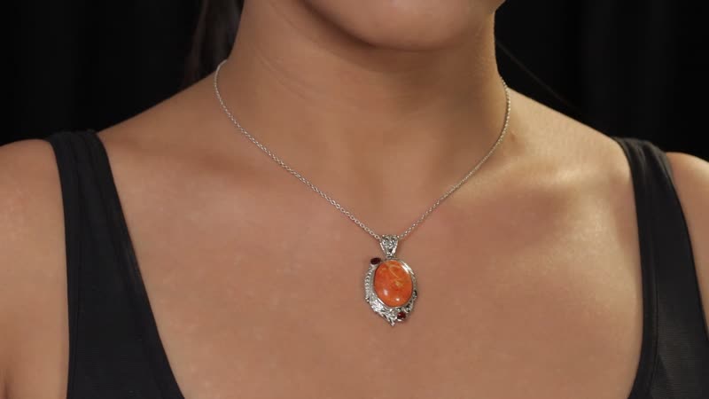 Sponge Coral and Mozambique Garnet Pendant without Chain in Platinum Over Copper with Magnet 12.85 ctw