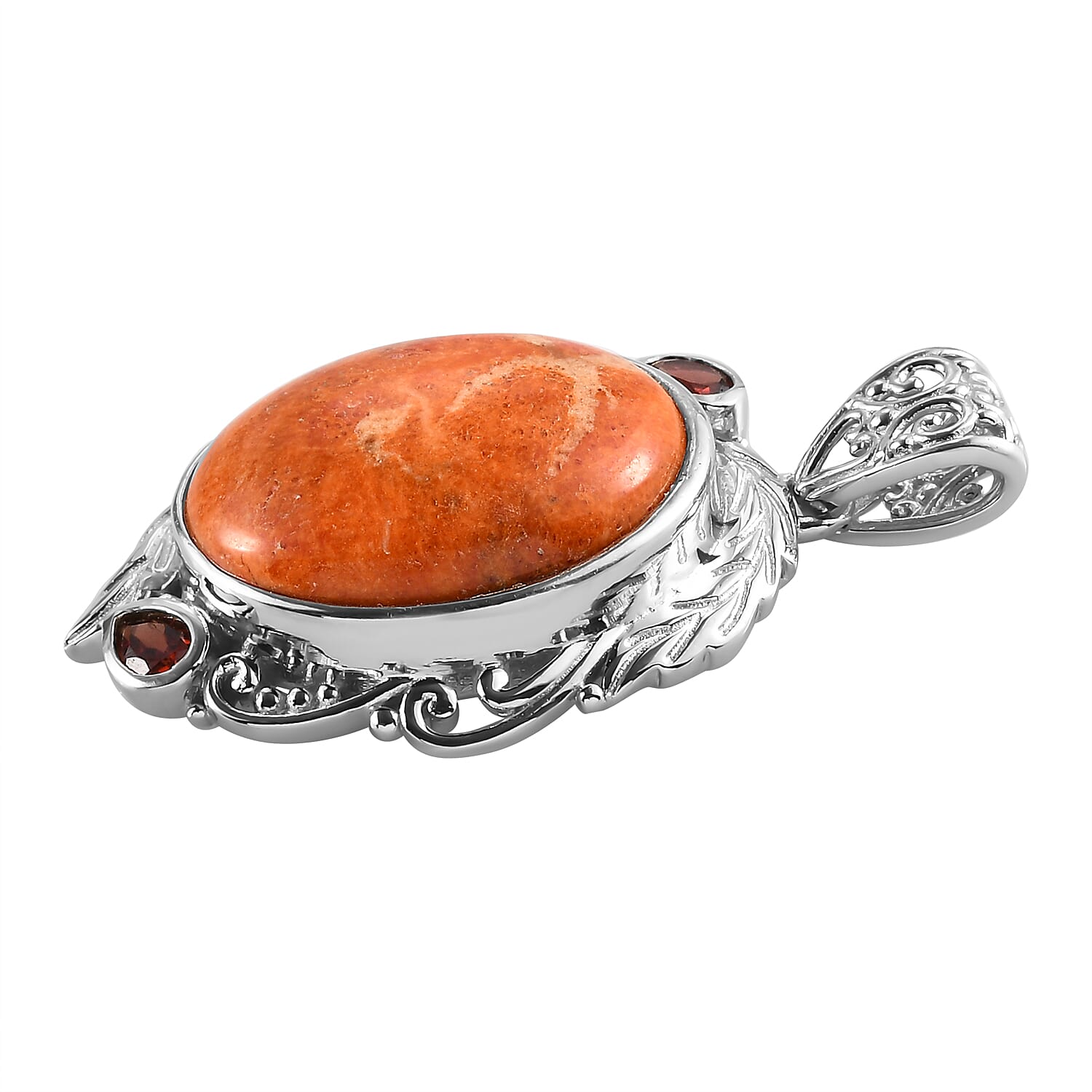 Sponge Coral and Mozambique Garnet Pendant without Chain in Platinum Over Copper with Magnet 12.85 ctw
