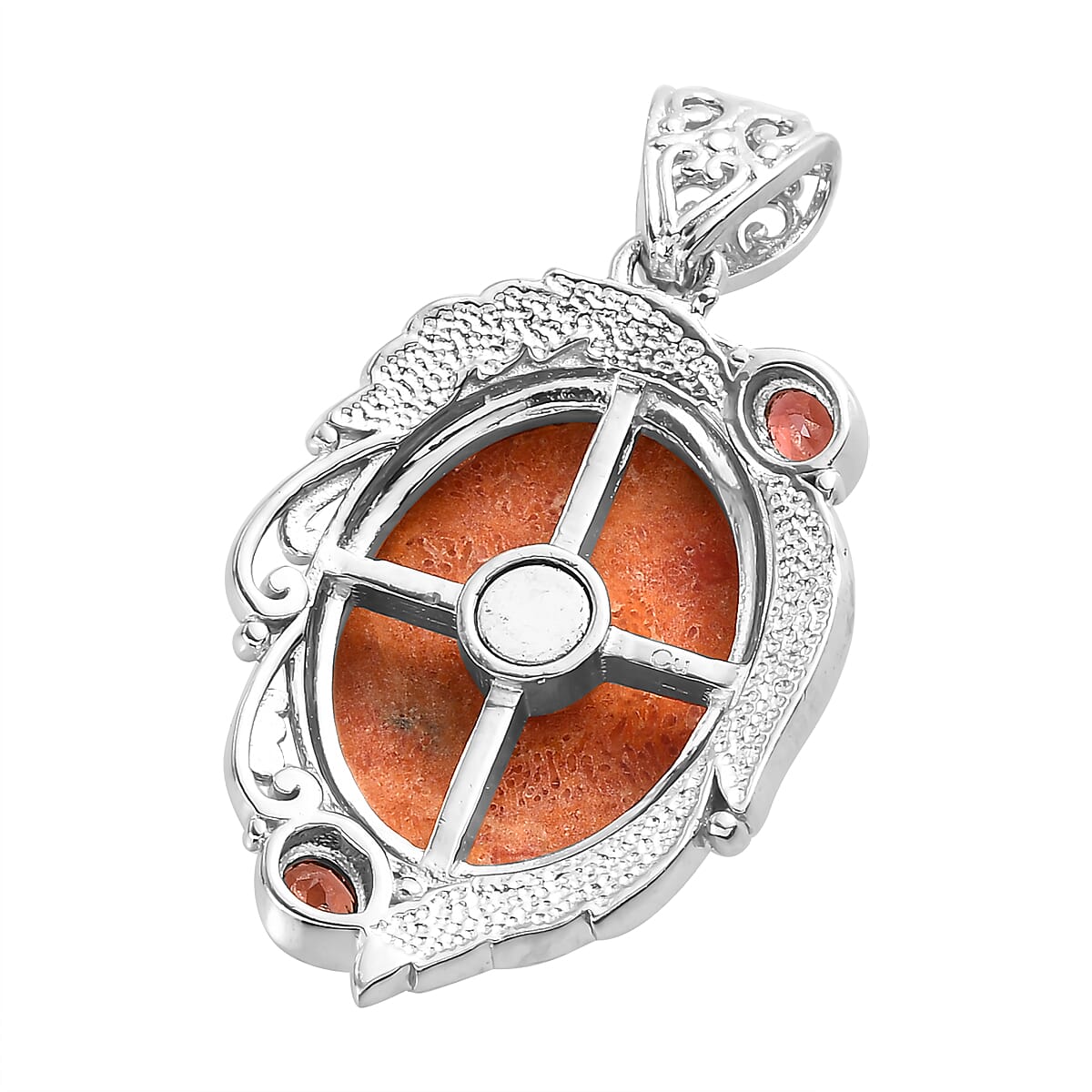 Sponge Coral and Mozambique Garnet Pendant without Chain in Platinum Over Copper with Magnet 12.85 ctw