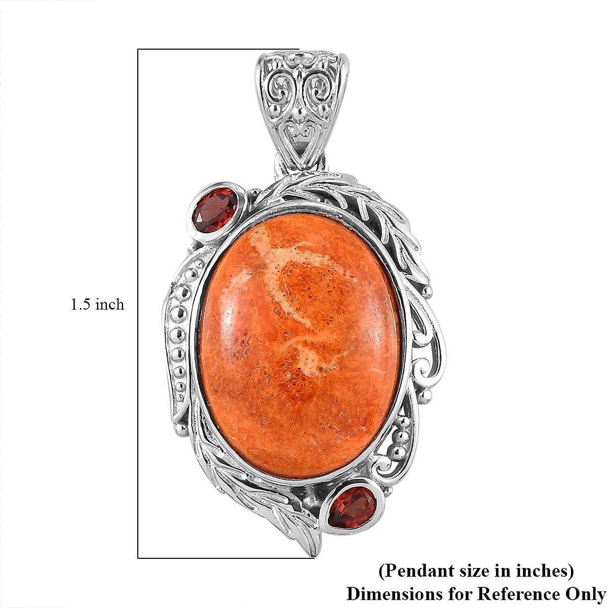 Sponge Coral and Mozambique Garnet Pendant without Chain in Platinum Over Copper with Magnet 12.85 ctw