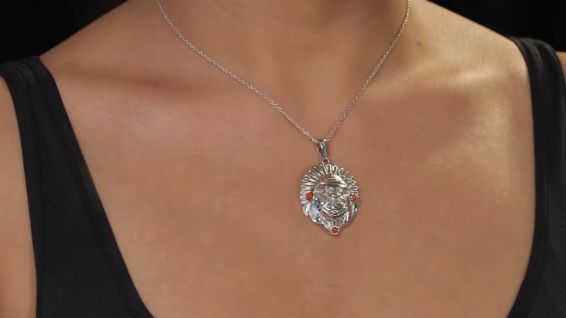 Mediterranean Coral Pendant without Chain in Platinum Over Copper with Magnet 0.30 ctw