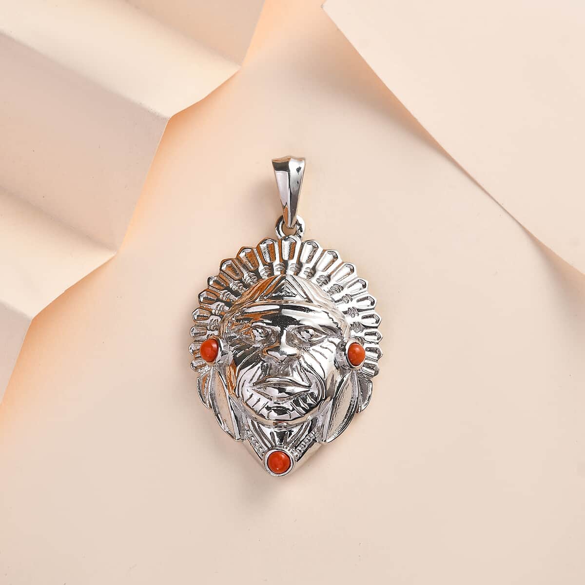 Mediterranean Coral Pendant in Platinum Over Copper with Magnet 0.30 ctw image number 1