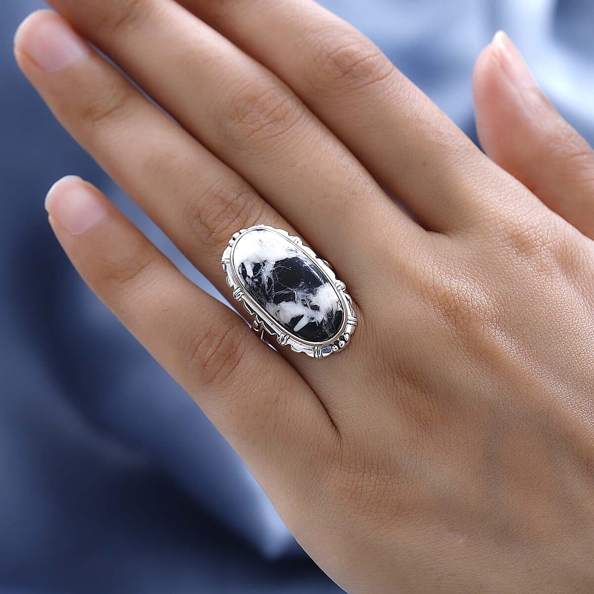 Artisan Crafted White Buffalo Ring in Sterling Silver 15.15 ctw image number 2