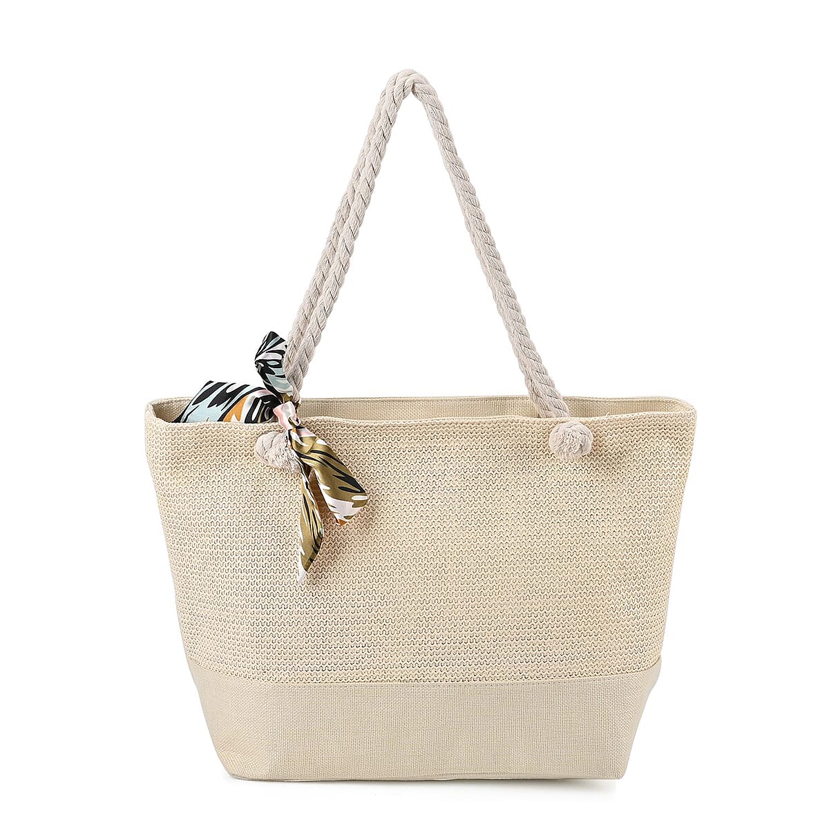 Ivory Color Tote Bag with Ribbon image number 0