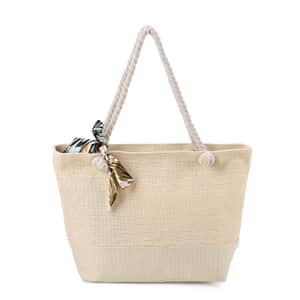 Ivory Color Tote Bag with Ribbon