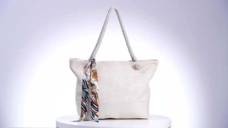 Ivory Color Tote Bag with Ribbon (20.7"x13.38"x6.29")