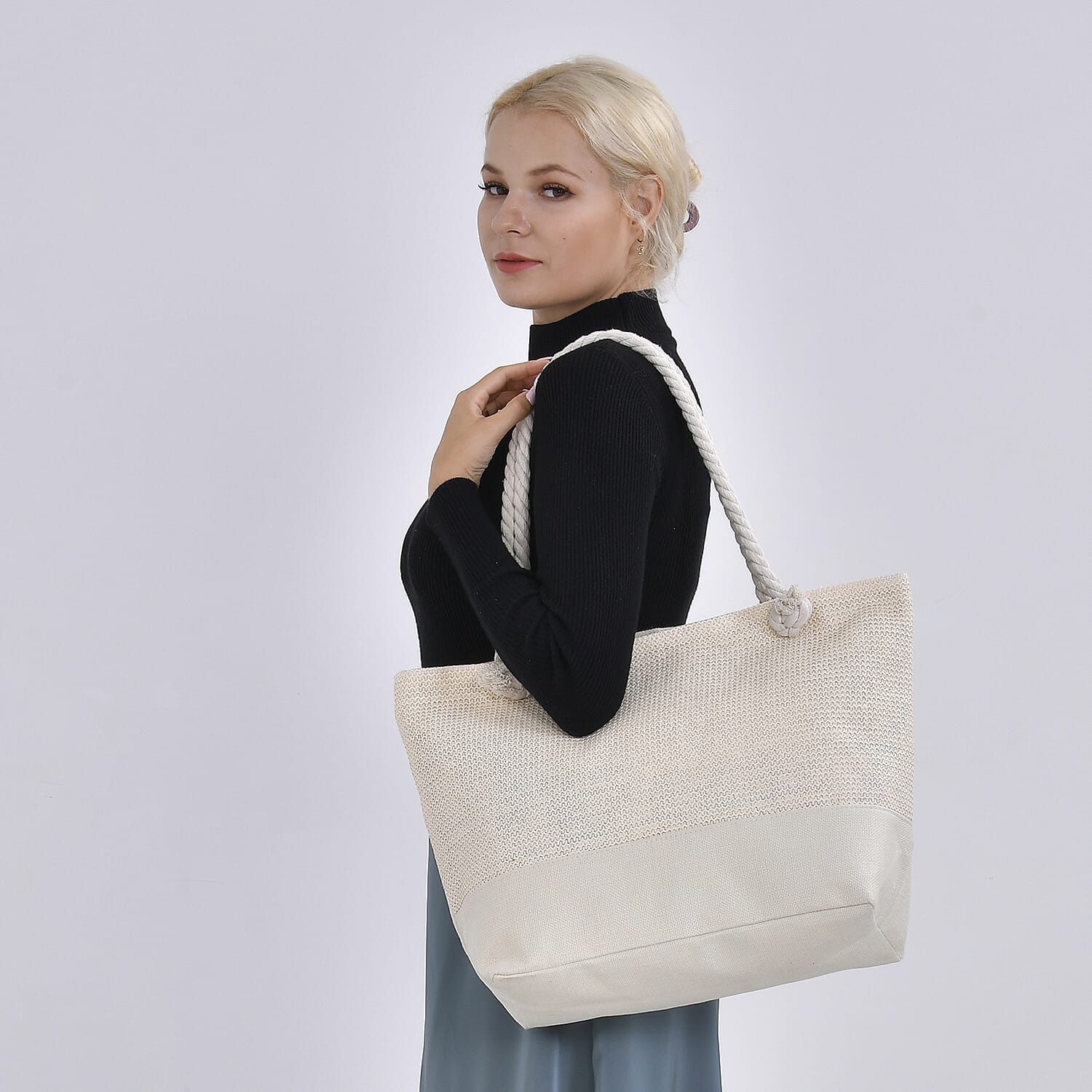 Ivory Color Tote Bag with Ribbon