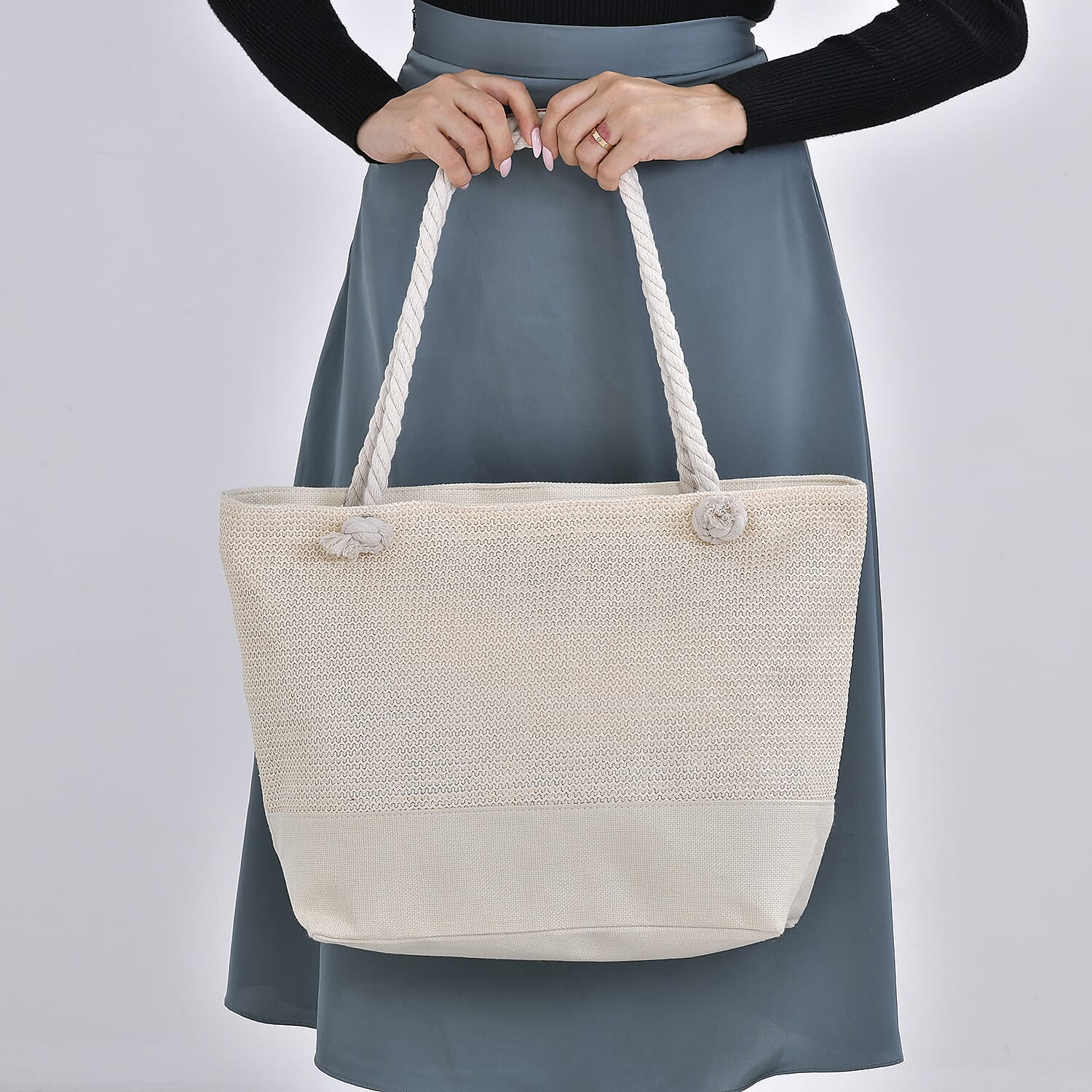 Ivory Color Tote Bag with Ribbon