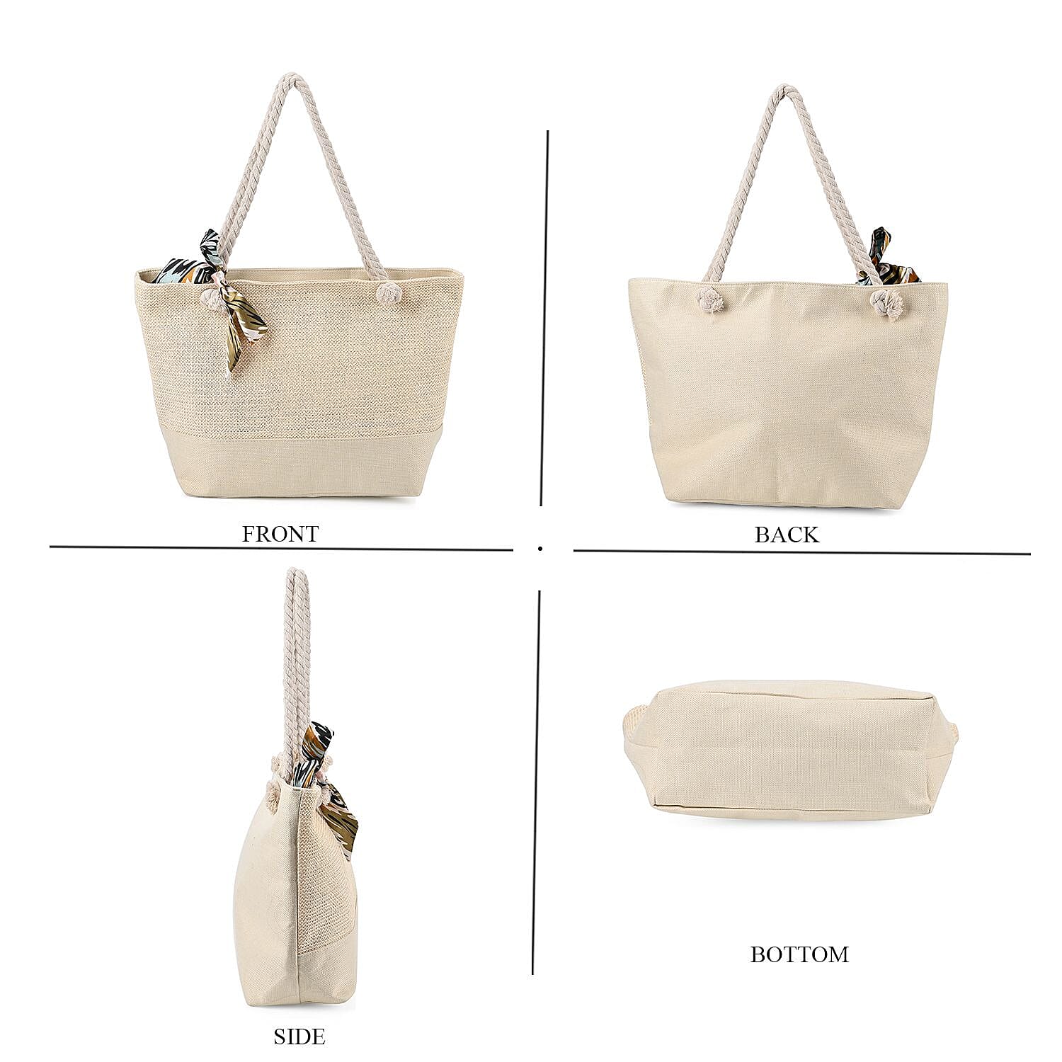 Ivory Color Tote Bag with Ribbon