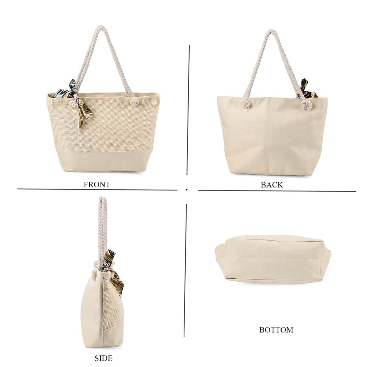 Ivory Color Tote Bag with Ribbon image number 3
