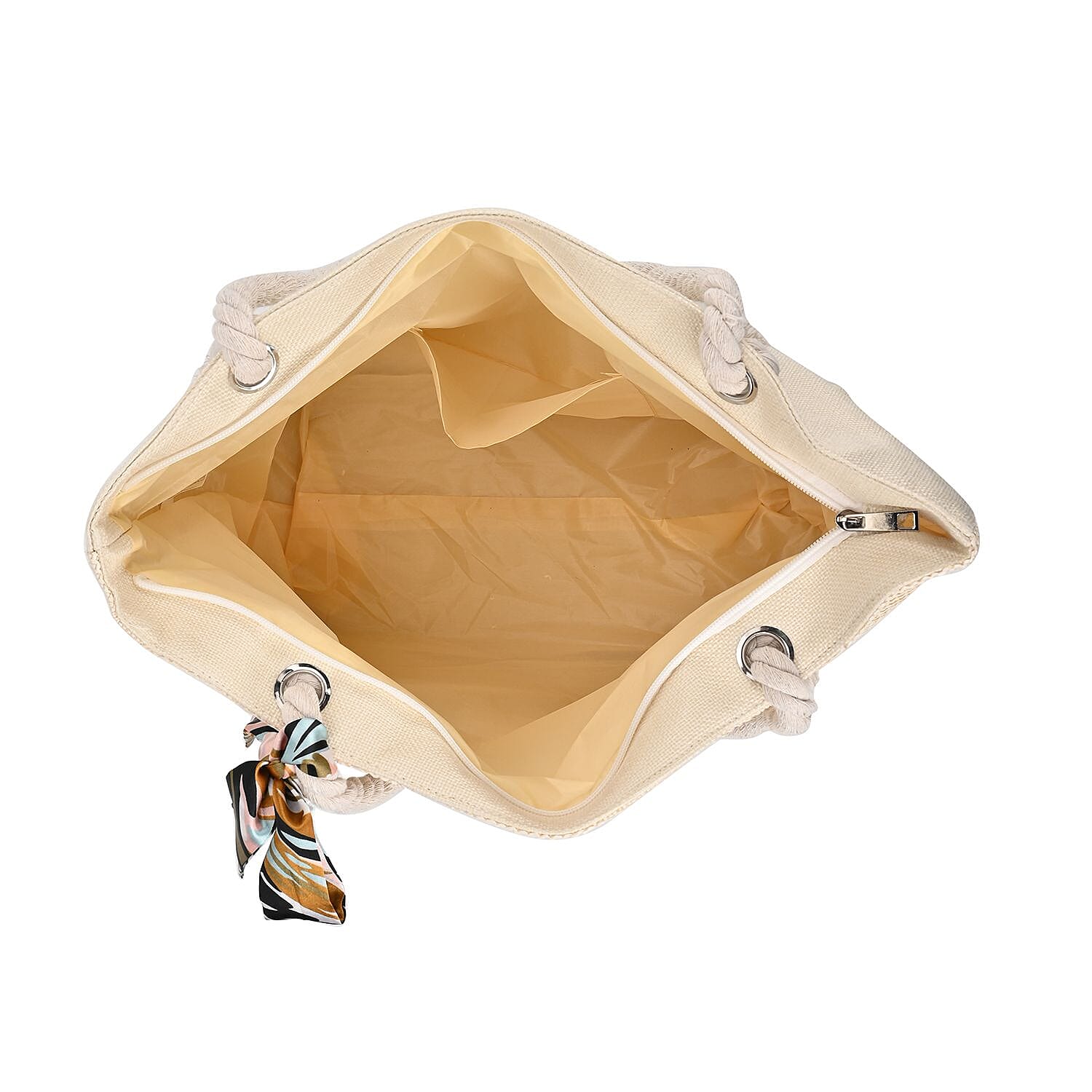 Ivory Color Tote Bag with Ribbon