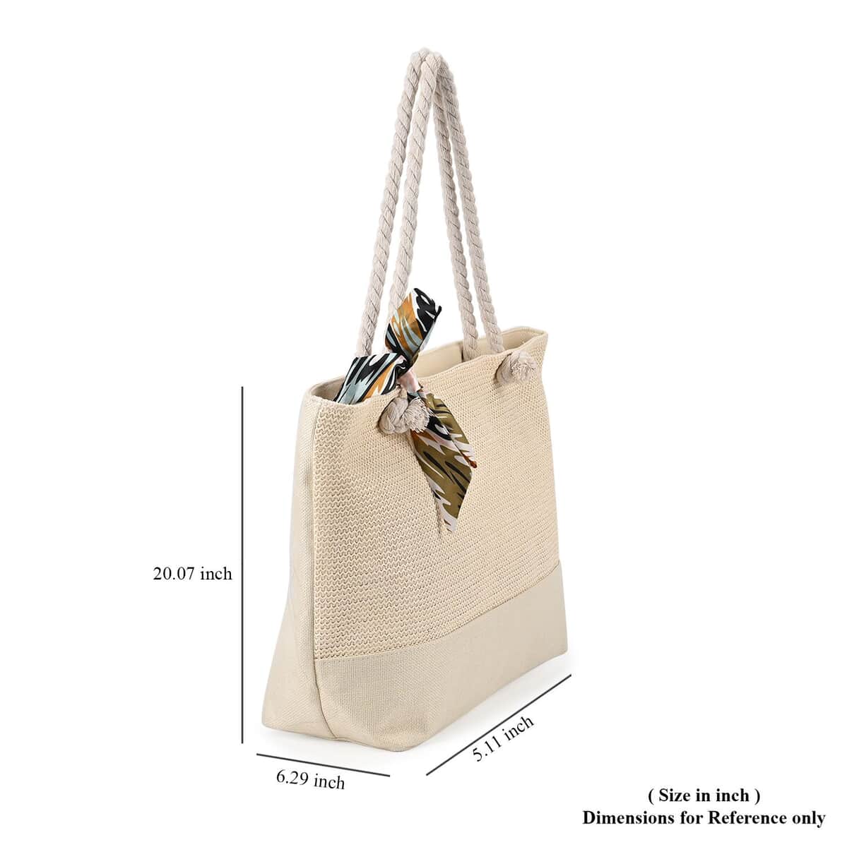 Ivory Color Tote Bag with Ribbon image number 6