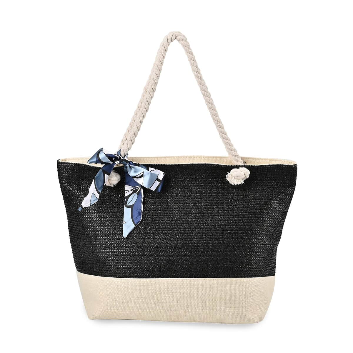 Black Color Tote Bag with Ribbon image number 0