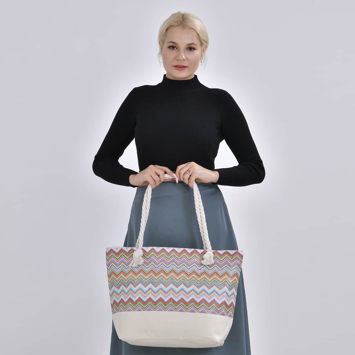 Multi Color Tote Bag with Ribbon image number 1